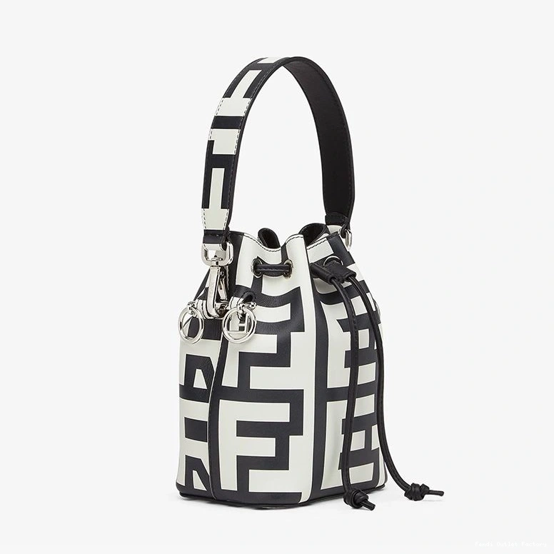 Cheap HOT White Leather Mon Bucket Capsule In Bag Black Mini Tresor Fendi Fendi Roma 0713